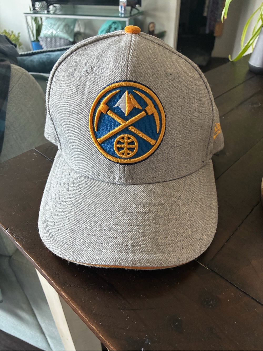 New Era Gray Hat with Blue and Gold Denver Nuggets Logo size 7 1/8